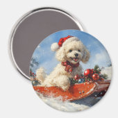Poedel Hond in Sledge Laat het Sneeuw Kerstmis Magneet (Voorkant / Achterkant)