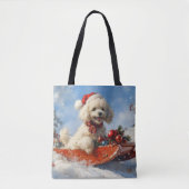 Poedel Hond in Sledge Laat het Sneeuw Kerstmis Tote Bag (Voorkant)