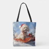 Poedel Hond in Sledge Laat het Sneeuw Kerstmis Tote Bag (Achterkant)
