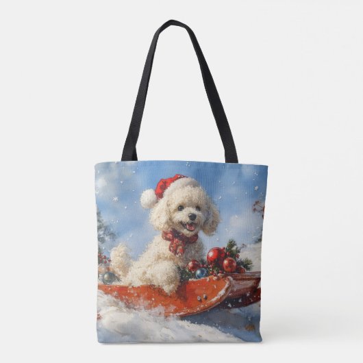 Poedel Hond in Sledge Laat het Sneeuw Kerstmis Tote Bag (Achterkant)