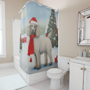 Poedel Hond in Sneeuw Kerstmis Douchegordijn