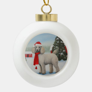 Poedel Hond in Sneeuw Kerstmis Keramische Bal Ornament