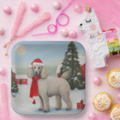 Poedel Hond in Sneeuw Kerstmis Papieren Bordje (Feest)
