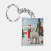 Poedel Hond in Sneeuw Kerstmis Sleutelhanger (Voorkant Links)