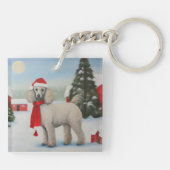 Poedel Hond in Sneeuw Kerstmis Sleutelhanger (Achterkant)