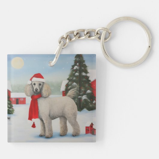 Poedel Hond in Sneeuw Kerstmis Sleutelhanger (Achterkant)