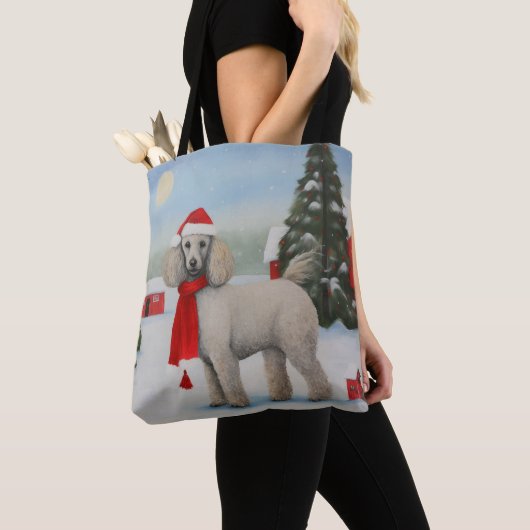 Poedel Hond in Sneeuw Kerstmis Tote Bag (Dichtbij)