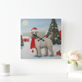 Poedel Hond in Sneeuw Kerstmis Vierkante Klok (Huis)