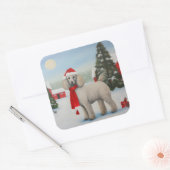 Poedel Hond in Sneeuw Kerstmis Vierkante Sticker (Envelop)