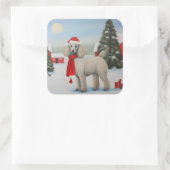 Poedel Hond in Sneeuw Kerstmis Vierkante Sticker (Tas)