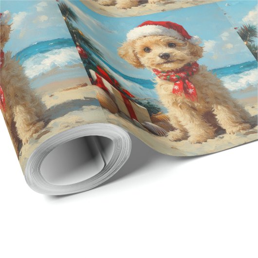 Poedel Hond Kerst Strand Cadeaupapier (Rol Hoek)