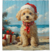 Poedel Hond Kerst Strand Douchegordijn (Voorkant)