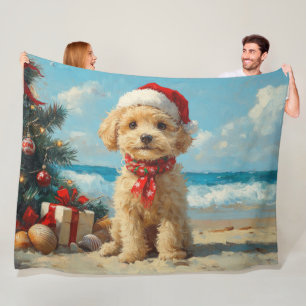 Poedel Hond Kerst Strand Fleece Deken