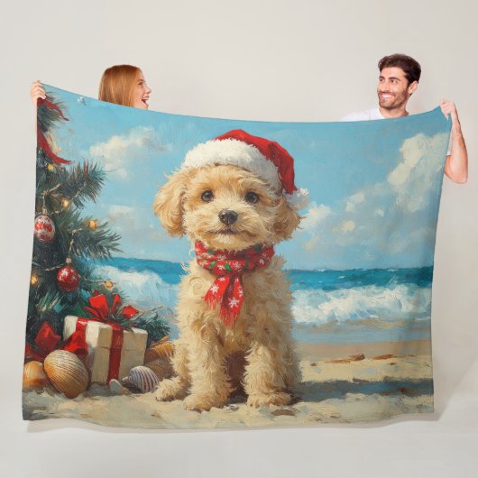 Poedel Hond Kerst  Strand Fleece Deken (In situ)