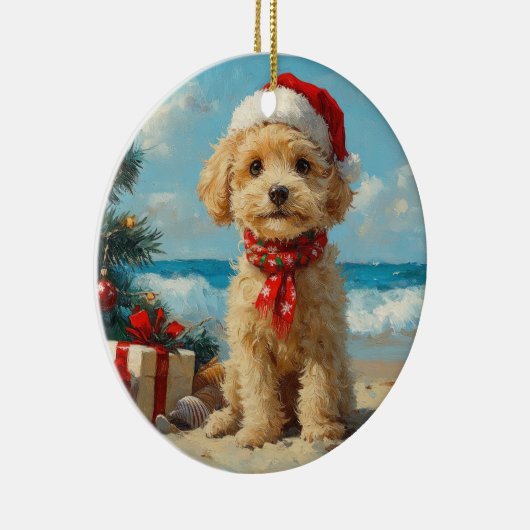 Poedel Hond Kerst  Strand Keramisch Ornament (Rechts)
