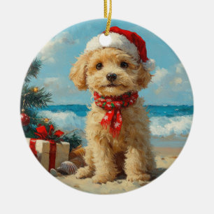 Poedel Hond Kerst  Strand Keramisch Ornament