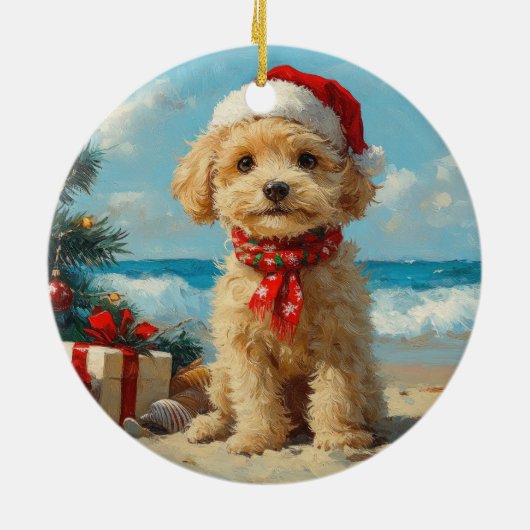 Poedel Hond Kerst  Strand Keramisch Ornament (Achterkant)