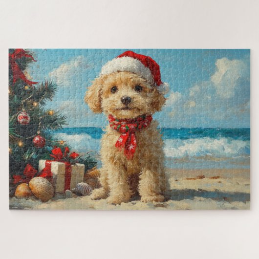 Poedel Hond Kerst  Strand Legpuzzel (Horizontaal)