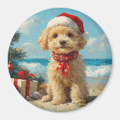 Poedel Hond Kerst  Strand Magneet (Voorkant)