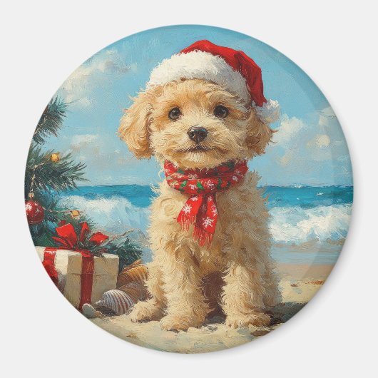 Poedel Hond Kerst  Strand Magneet (Voorkant)