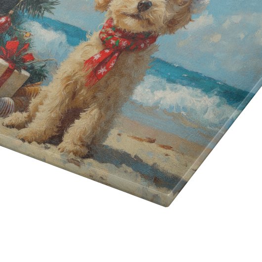 Poedel Hond Kerst  Strand Snijplank (Hoek)