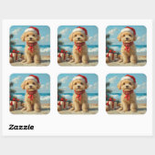 Poedel Hond Kerst  Strand Vierkante Sticker (Vel)