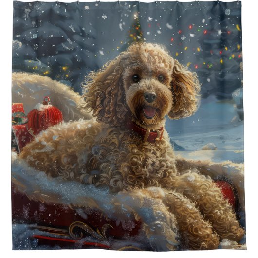 Poedel Hond Kerstfeest Douchegordijn (Voorkant)