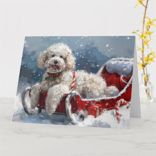 Poedel Hond Kerstfeest Kaart (Gele Bloem)