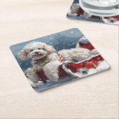 Poedel Hond Kerstfeest Kartonnen Onderzetters (Schuin)