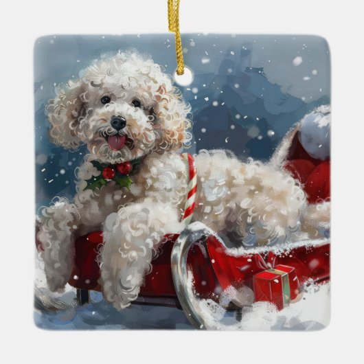 Poedel Hond Kerstfeest Keramisch Ornament (Voorkant)