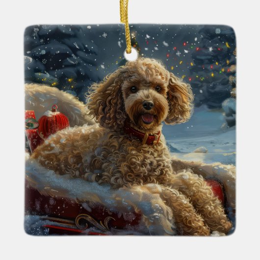 Poedel Hond Kerstfeest Keramisch Ornament (Voorkant)
