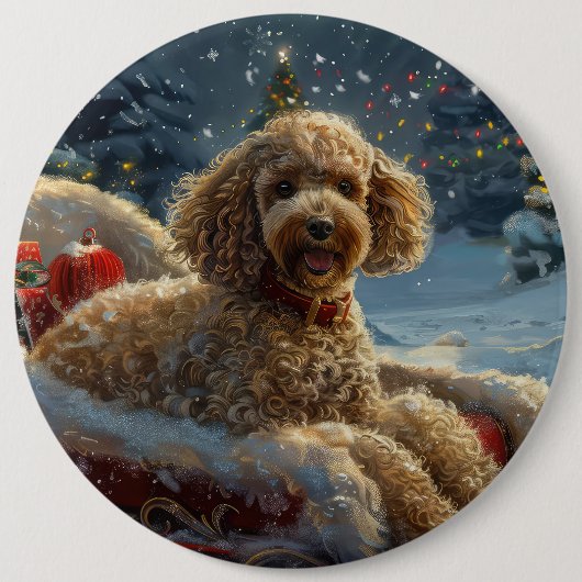 Poedel Hond Kerstfeest Ronde Button 6,0 Cm (Voorkant)