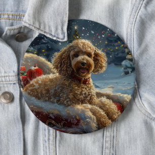 Poedel Hond Kerstfeest Ronde Button 6,0 Cm