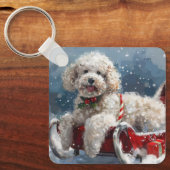 Poedel Hond Kerstfeest Sleutelhanger (Voorkant)