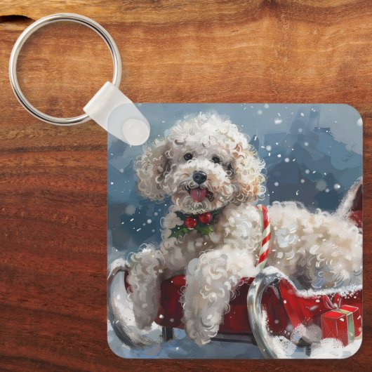 Poedel Hond Kerstfeest Sleutelhanger (Voorkant)