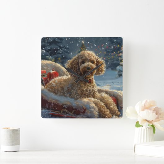 Poedel Hond Kerstfeest Vierkante Klok (Huis)