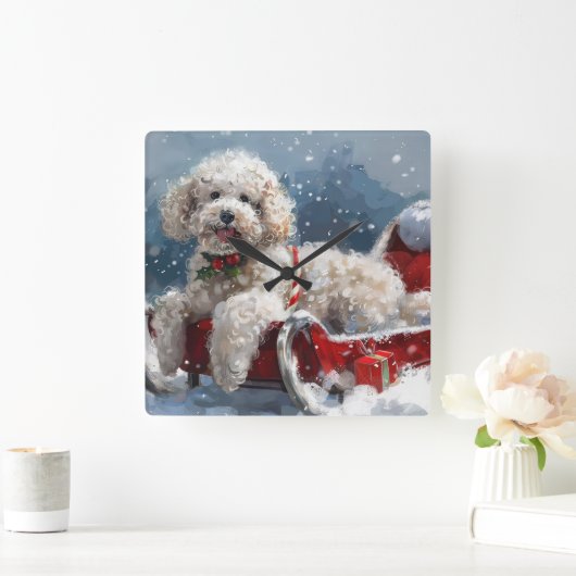Poedel Hond Kerstfeest Vierkante Klok (Huis)