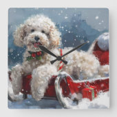 Poedel Hond Kerstfeest Vierkante Klok (Voorkant)