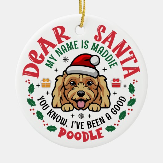 Poedel Hond Kerstman Gepersonaliseerde Kerstboom R Keramisch Ornament (Voorkant)