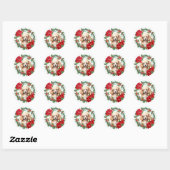 Poedel Hond Poinsettia Holly Kerstkrans Ronde Sticker (Vel)