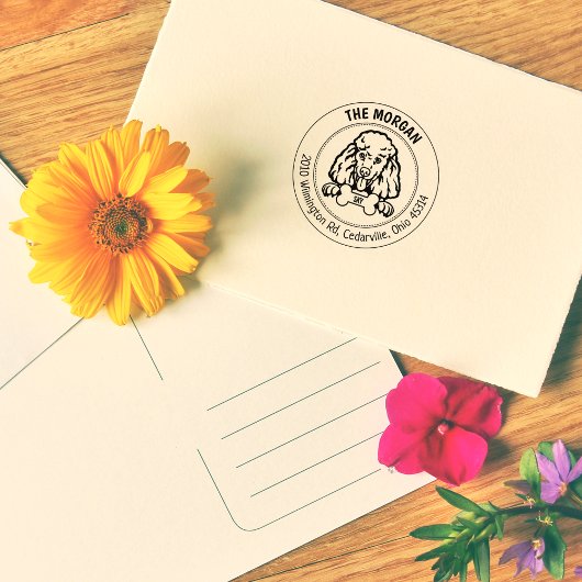 Poedel hond retour adres familie rubberstempel