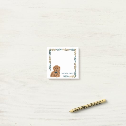 Poedel Hond Schilderen met Blue Bow-stropdas Post-it® Notes (Op bureau)
