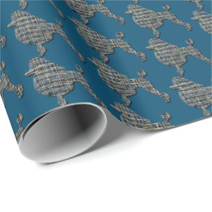 Poedel Hond Silhouet Geel & Blauw Raster Blauw Cadeaupapier