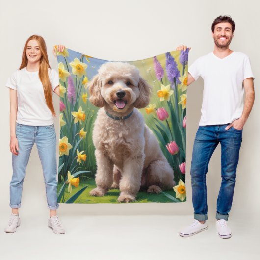 Poedel Hond Spring Bloemen schilderij Fleece Deken (In situ)