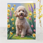 Poedel Hond Spring Bloemen schilderij Kaart (Gele Bloem)