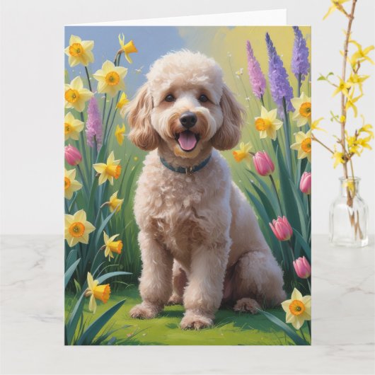 Poedel Hond Spring Bloemen schilderij Kaart (Gele Bloem)