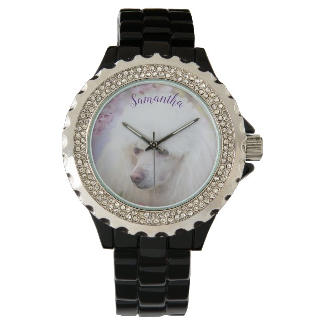 Poedel hond vrouwen strass horloge (Voorkant)