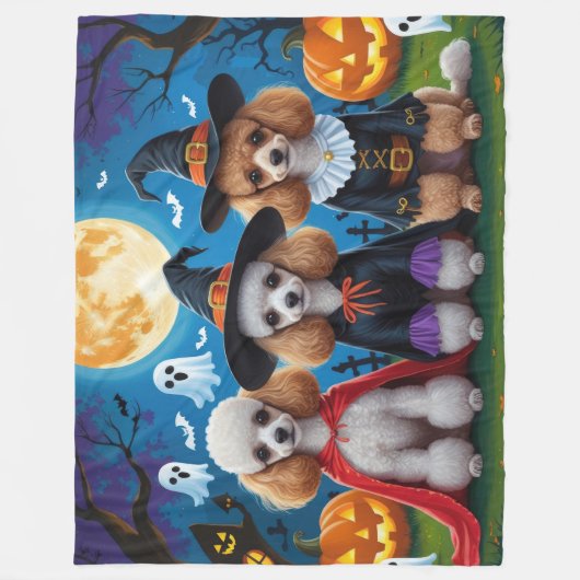 Poedel Honden Pompoen Halloween Grappig Fleece Deken (Voorkant)