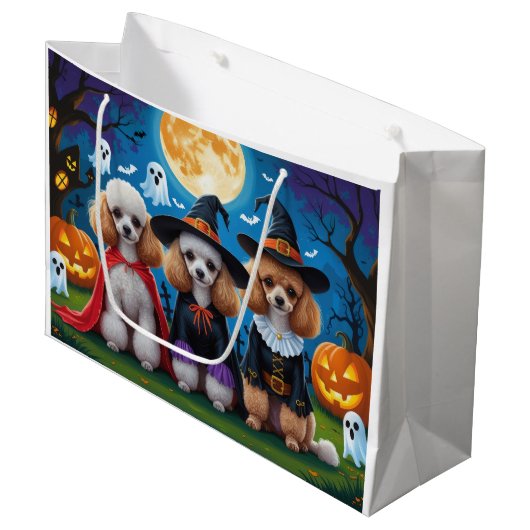 Poedel Honden Pompoen Halloween Grappig Groot Cadeauzakje (Voorkant Gekanteld)