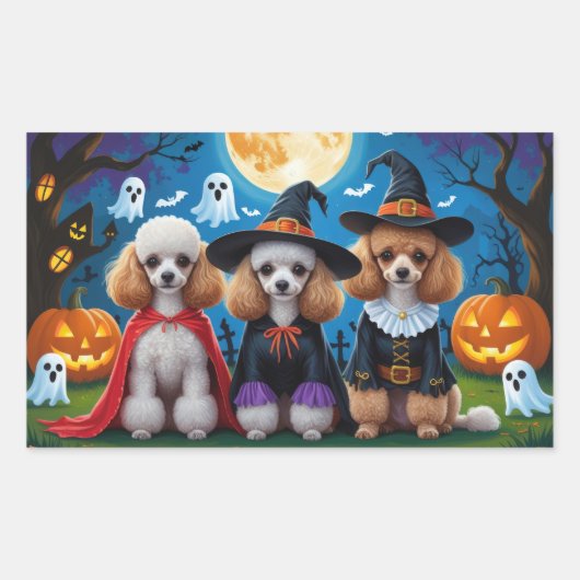 Poedel Honden Pompoen Halloween Grappig Rechthoekige Sticker (Voorkant)